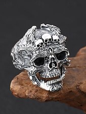 abordables Bijoux pour hommes-Bague gothique crâne pour homme avec cristaux rouges, matériau en alliage, design vintage pour fêtes d&#039;Halloween, style punk et occasion rétro