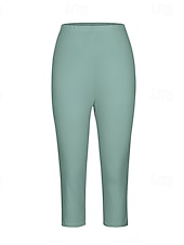 cheap Plain Leggings-Women&#039;s Capri Pants Leggings Fashion Casual Calf-Length Mid Waist Plain Elastic Waist Comfy Breathability Stretchy Vacation Street Daily Wear Light Yellow Wine Dark Brown Black Spring Fall Regular Fit