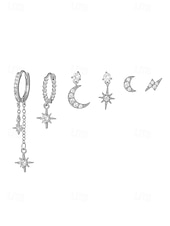 tanie Kolczyki damskie-damski pozłacany zestaw kolczyków w kształcie gwiazdy i księżyca – delikatne niebiańskie cyrkonie i wiszące kolczyki na modne przyjęcia, prezenty i na co dzień