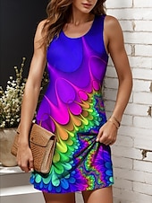economico Arte &amp; Design Abiti-Per donna Mini Abito Abito a trapezio Abito a spalle scoperte Vacanza Casual Vestibilità regolare Ombre Grafico Astratto Senza Maniche Collo a U Giallo Rosso Blu reale Blu Estate Primavera