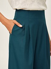 economico Pantaloni-pantaloni dritti aderenti in misto lana verde lago