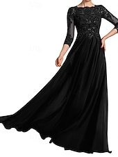 economico Lunghezza del pavimento-Abito da sposa a trapezio, elegante, con scollo a giro, lunghezza al pavimento, maniche a 3/4, con pieghe, tinta unita, 2025