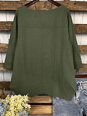 cheap Shirts-Women&#039;s Cotton Linen Blouse Solid Color Elegant Casual 3/4 Length Sleeve Crew Neck Boat Neck Regular Tops Daily Holiday Black White Navy Blue Green Summer Fall