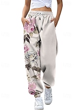abordables pantalones cargo de mujer-Mujer pantalones Corte Recto Ropa de calle Casual Longitud total Cintura Media Flor Bolsillo Estampado Diseño de cordón elástico Al Aire Libre Cómodo Exterior Noche Gris Amarillo Rosa Verde Ejército