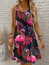 ieftine Animale rochii-Pentru femei Rochie Mini Rochie de Vară Rochie A line Rochie cu umeri Vacanță Casual Concediu Plajă Fit regulat Floral Grafic Pasăre Fără manșon Stil Nautic Magenta Roz Îmbujorat Mov Portocaliu Vară