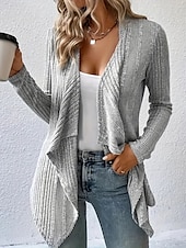 abordables Cardigans et vêtements d&#039;extérieur-Femmes Veste Décontractée Respirant Confortable Ourlet irrégulier Occasionnel Uni Vacances Rue Occasionnel Tenue quotidienne Ouvert devant Régulier Sans Col Coupe régulière manche longue Vêtements