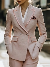 baratos Terninhos de calça da mamãe-Conjuntos de Tweed Femininos com Pérolas Blazer e Calça para Mãe da Noiva Elegante Lapela Comprimento até o Chão Poliéster Mangas Longas Com Capa