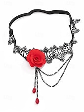 abordables Accesorios de Halloween-Liga elástica de encaje gótico con rosas para mujer, con cadenas y cuentas, joyería elástica vintage para muslos, ideal para fiestas de Halloween y cosplay.