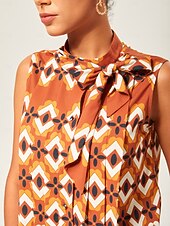  Жен. Мужской Повседневная рубашка Абстракция Повседневные Без рукавов Оранжевый Без рукавов Элегантный стиль Богемия Отпуск Треугольный вырез с запахом Лето