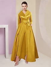 abordables Combinaisons pour maman-Combinaison  Tailleur Mère de la Mariée Tuxedo Invité de Mariage Élégant Party Simple Col Chemise Longueur Cheville Satin Manches 3/4 avec Nœud(s) 2025 taille personnalisée gratuite