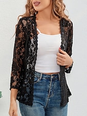 economico Top in Pizzo-Per donna Camicia di Pizzo Tinta unica Elegante Essenziale Casual Manica Lunga Scollo a V Top Regolari Quotidiano Pizzo Patchwork Nero Bianco Rosso Grigio Estate Primavera