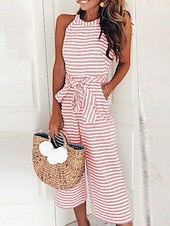 abordables combinaison imprimée-Femmes Normal Combinaison Actif Rayé Sans manches Col Halter Avec Poches Imprimé Vacances Quotidien Coupe régulière Rose Claire Bleu Vert Été