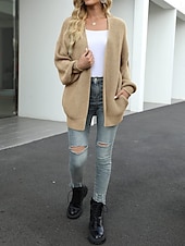ieftine Cardigane și îmbrăcăminte exterioară-Pentru femei Pulover Bluza Elegant Modă Șic Stradă Culoare pură Deschis frontal Tricotat Manșon Lung Topuri obișnuite Tricotat În aer liber Zilnic Sfârșit de săptămână Negru Roz Îmbujorat Toamnă Iarnă