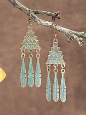 levne Dámská náušnice-Dámské visací náušnice v boho stylu s tyrkysovou povrchovou úpravou - lehké visací náušnice ve vintage kmenovém stylu s povrchovou úpravou v antickém bronzu pro neformální vánoční výpravy a dárky