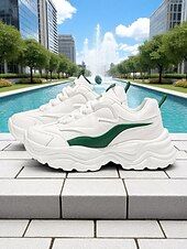 cheap Women&#039;s Sneakers-Women&#039;s White Chunky Dad Sneakers - Retro Platform Walking Shoes with Wave Design for Urban Outings and Casual Date Looks