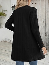 cheap Coats &amp; Trench Coats-Women&#039;s Casual Jacket Breathable Comfortable Buttons Casual Plain Vacation Street Casual Daily Wear Single Breasted Regular Collarless Regular Fit Long Sleeve Outerwear Black Apricot Gray Fall Winter