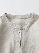 abordables Hauts Unis pour Femmes-Chemisier Femme à Boutonnage Quotidien Rétro Vintage Décontracté à Manches 3/4 Col Ras du Cou Hauts de Travail Quotidiens Bleu Clair Vert Forêt Chanvre Blanc Été Printemps Automne