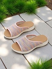 abordables Sandalias deslizantes-Sandalias de malla tejida de colores para mujer: sandalias ligeras con punta abierta y comodidad aireada, perfectas para recados en la ciudad, paseos por la playa y relajación en el patio.