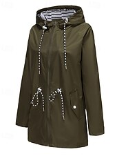 cheap Active Jacket-Women&#039;s Trench Coat Warm Comfortable Zipper Pocket Fashion Outdoor Plain Holiday Going out Zipper Regular Hooded Regular Fit Long Sleeve Outerwear Black Red Green Fall Winter