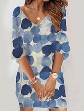 abordables Robe Rayée et Géométrique-Femmes Mini Robe Robe trapèze Occasionnel Quotidien Coupe régulière Géométrique Abstrait manche longue Col en V Bleu Violet Marron Vert Été
