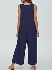 olcso alkalmi kombiné-Női Szabályos Jumpsuitek Utcai sikk Tömör szín Ujjatlan U-alakú Gombok Zseb Utca Napi Normál Fekete Sötétkék Medence Nyár