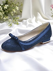 abordables Occasionnel-Ballerines en dentelle blanche pour femme avec nœud – Chaussures de mariage à talon bas pour mariée ou demoiselle d&#039;honneur