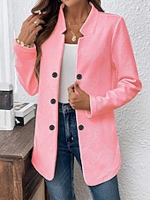 billiga Blazers och kostymer-Dam Kavaj Bekväm Andningsfunktion Knappar Ledigt Slät Kontor Gata Ledigt Dagliga kläder Enkelknäppt Normal Hög krage Normal Långärmad Ytterkläder Svart Vit Rodnande Rosa Sommar Höst