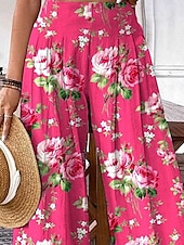 ieftine picior lat și talie înaltă-Pentru femei Pantaloni Pantaloni Palazzo Modă Boho Lungime totală Talie Înaltă Floral Talie elastică Confortabil Comfortabil Micro-elastic Stradă Purtare Zilnică Ieșire Roz Portocaliu Vară Primăvară