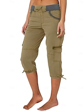 billiga Byxor-Dam Militärbyxor Semester Mode Streetwear Vadlängd Hög midja Slät Ficka Bekväm Mjuk Microelastisk Utomhus Gata Gul-Brun Svart Vit Orange Sommar Normal