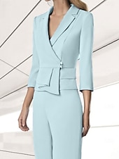 cheap Mom&#039;s Pant Suits-Women&#039;s Suits Top Mother of the Bride Elegant V Neck 3/4 Length Sleeve Included with Buttons