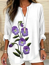 abordables Hauts Floraux-Femmes Chemisier A Ombre Fleuri Graphique Élégant Quotidien Occasionnel manche longue Col en V Encolure en V Hauts Réguliers Quotidien Fête Imprimé Blanche Violet Claire Violet Fuchsia Parme Ét