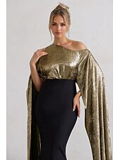 baratos PRETO-vestido de capa preto estilo sereia/trompete, elegante, formal, casamento, cauda longa/escova, um ombro só, tecido lurex, crepe elástico com detalhes franzidos 2025