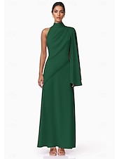 cheap Cocktail Dresses-A-Line Cocktail Dresses Elegant Formal Wedding Guest Ankle Length Sleeveless High Neck Stretch Crepe with Ruffles