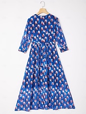 billige Blomstrete kjoler-geometrisk maxikjole i chiffon med fargeblokker