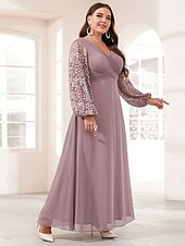 abordables Rose-Ligne A Robe de Soirée Élégant Robe Formel Mariage Longueur au sol manche longue Col en V Chiffon avec Imprimé floral 2025