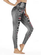 billige -Dame Bukser Leggings Gatemote Fritid Full lengde Naturlig Blomsternål i krystall Elastisk midje Trykt mønster comfy Utendørs Bekvem Feriereise Ut på byen Grå Svart Blå Høst Normal