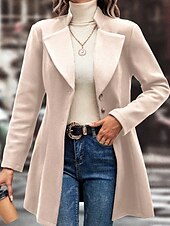 preiswerte Wintermäntel-Damen Mantel Warm Bequem Knöpfe Mode Einfach Straße Ferien Einreihig Lang Umlegekragen Normale Passform Langarm Oberbekleidung Schwarz Aprikose Kaffee Herbst Winter