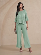 billige Dressy topper-Dame Blondeskjorte Bluse Dressy topper Chiffongoverdeler Helfarge Blomsternål i krystall Elegant Stilfull Grunnleggende 3/4 ermer Klokke Båthals Vanlige topper Bryllupsgjest Arbeid Daglig Utskjæring