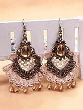 abordables Boucle d&amp;#39;oreille pour femme-Boucles d&#039;oreilles pendantes gothiques vintage en alliage pour femmes avec pierre noire et perles rouges, bijoux fantaisie pour fête d&#039;Halloween pour style punk rétro