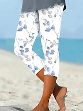 cheap Floral Print-Women&#039;s Leggings Vacation Vintage Basic Calf-Length High Waist Graphic Leaf Breathable Quick Dry Soft Stretchy Casual Daily Holiday Robin&#039;s Egg Blue Yellow Red Green Summer Spring Slim Fit