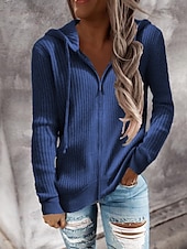 economico Colori solidi-Per donna Felpa Cardigan Elegante Moda Streetwear Tinta unica Con Cappuccio Cerniera Lavorato a maglia Manica Lunga Top Regolari Maglia All&#039;aperto Quotidiano Weekend Nero Bianco Autunno Inverno