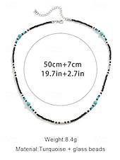 abordables Bijoux pour hommes-Collier de perles noires et turquoise pour homme – Bijoux de style surfeur bohème faits à la main pour les tenues de plage d&#039;été, les festivals et les vêtements décontractés