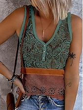 olcso Boho ujjatlan felső-Női Camisole Tank Top Grafika Színes Csehország Stílusos Retró Ujjatlan Ujjatlan V-alakú Crop Tops Napi Alkalmi Strandruházat Nyomtatott Arcpír rózsaszín Barna Lóhere Nyár Tavasz