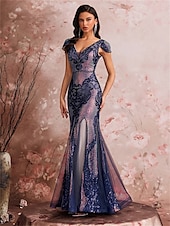 levne Polos formální / Koktejl-Mořská panna  Trumpet Šaty k Quinces Elegantní Šaty Formální Svatební Délka k podlaze Krátké rukávy V krku Polyester s flitry