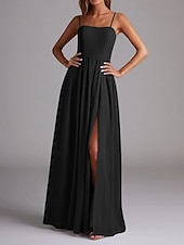 economico Abiti da damigella-Abito da damigella d&#039;onore a trapezio, senza maniche, elegante, in chiffon con pieghe e spacco frontale, lunghezza al pavimento, 2025