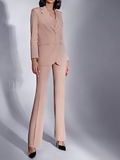 cheap Mom&#039;s Pant Suits-Jumpsuit / Pantsuit 3 Piece Pantsuit Mother of the Bride Tailored Jacket Blazer Elegant Vintage Simple Lapel Floor Length Crepe Stretch Fabric Long Sleeve with Buttons