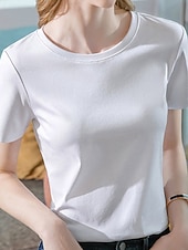 economico T-shirt semplice-Per donna Maglietta Semplice Essenziale Moderno Manica Corta Girocollo Top Regolari Quotidiano Weekend Nero Bianco Viola Arancione Estate