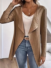 abordables Manteaux &amp; trenchs-Femmes Veste Décontractée Respirant Confortable Oversize Occasionnel Uni Vacances Rue Tenue quotidienne Sortir Ouvert devant Régulier Sans Col Coupe régulière manche longue Vêtements d&#039;extérieur Noir