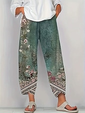 voordelige Rechthoekige Broeken-Dames Chinese Wijde broek Vakantie Vintage Etnische stijl Enkellengte Hoge taille Grafisch Paisley Lapwerk Trekkoord Opdrukken Ademend Micro-elastisch Vakantie Straat Causaal Grijs Groen Grijs Zomer