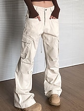 economico pantaloni cargo da donna-Per donna Pantaloni Cargo Pantaloni Moda Streetwear Lunghezza intera Naturale Tinta unita Tasca Confortevole Micro-elastico Sport &amp; Outdoor Abbigliamento quotidiano Nero Beige Estate Primavera